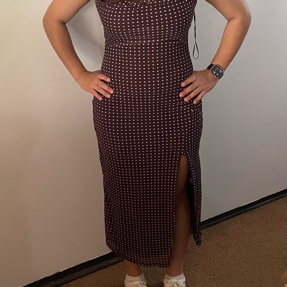 Elegant Polka Dot Dress - Brown and White